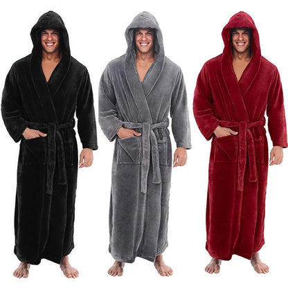 Soft Fleece Hooded Robe for Men with Pockets