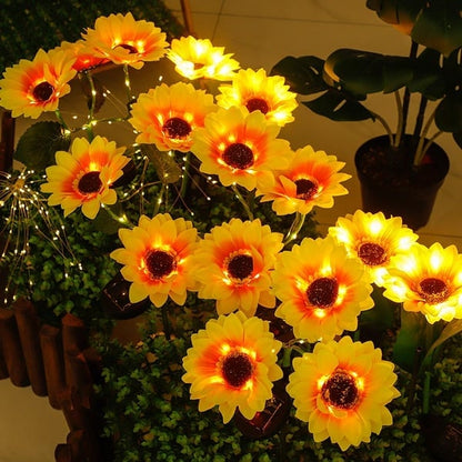 Solar Sunflower Garden Lights Outdoor Set | Automatic LED Pathway Stake Lights for Yard, Patio & Walkway | Wireless Weather-Resistant