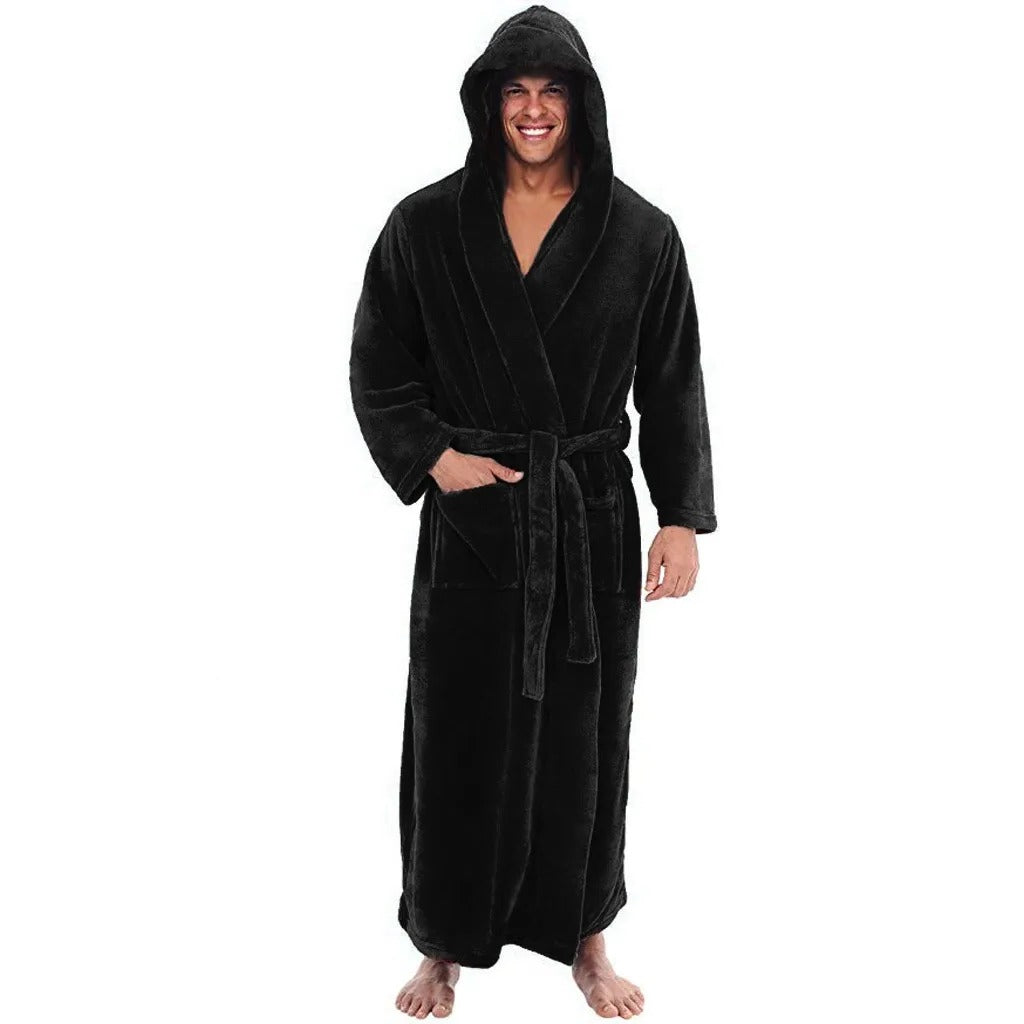 Soft Fleece Hooded Robe for Men with Pockets