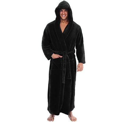 Soft Fleece Hooded Robe for Men with Pockets
