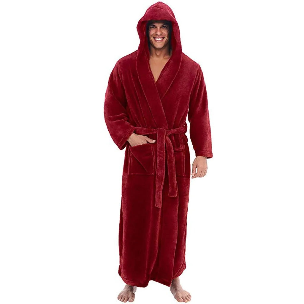Soft Fleece Hooded Robe for Men with Pockets