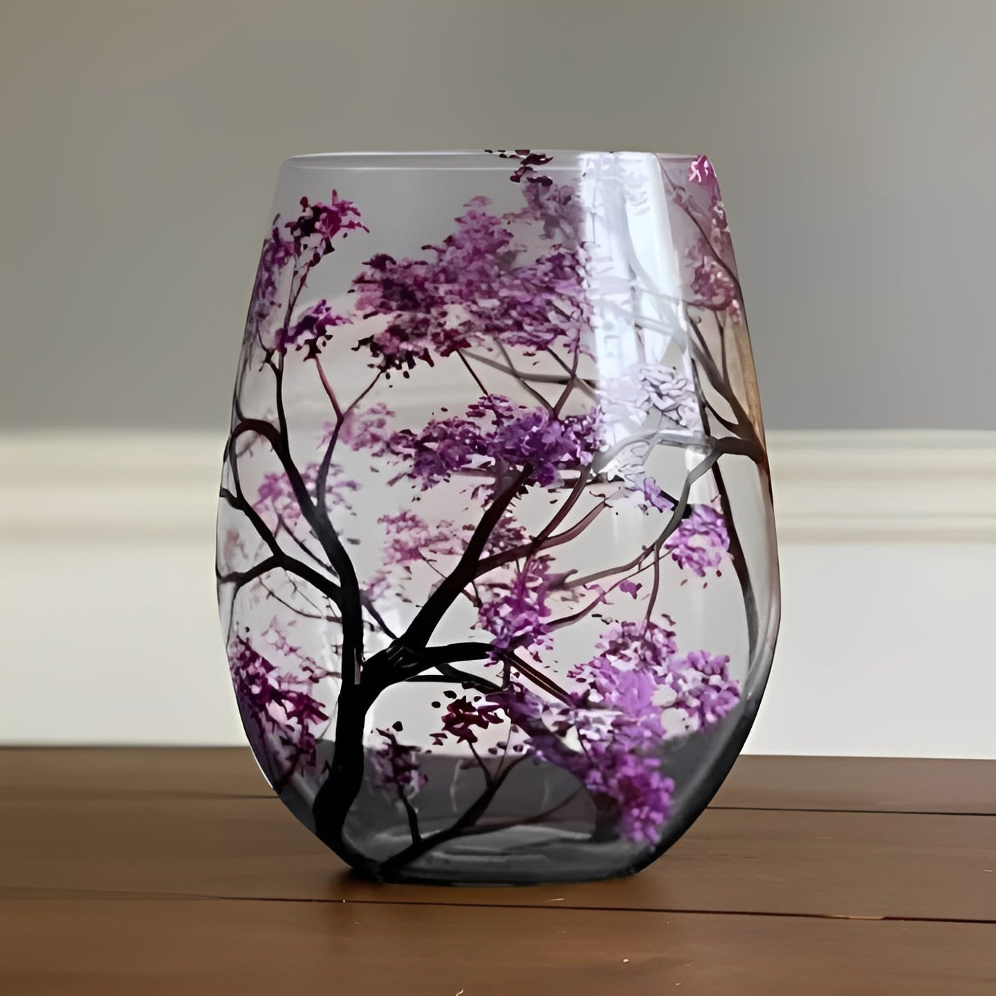 Colorful Seasonal Tree Wine Glass 12oz