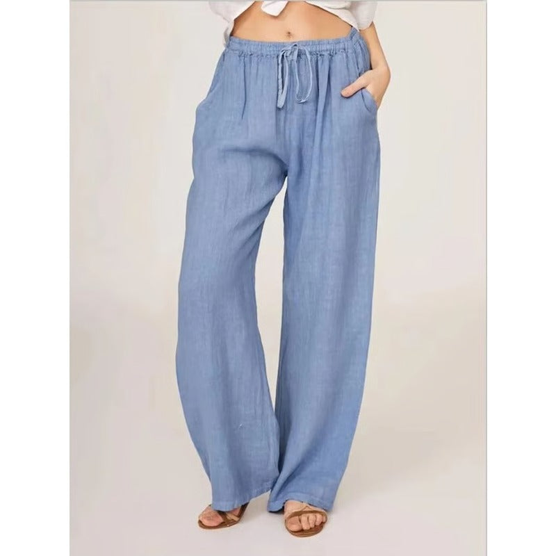 Comfortable Women's Wide Leg Cotton Trousers with Pockets