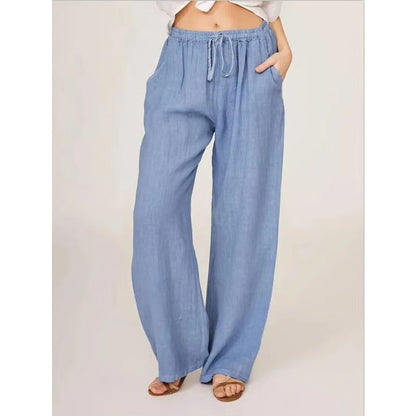Comfortable Women's Wide Leg Cotton Trousers with Pockets