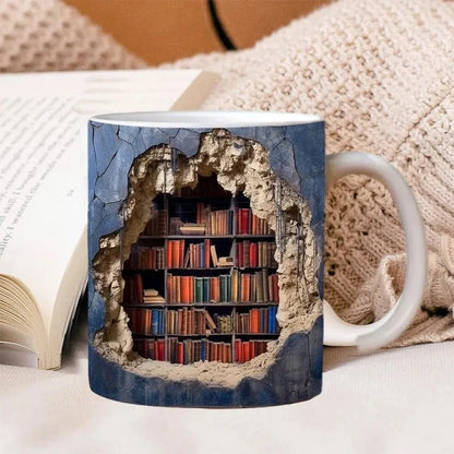 Colorful Book Mug with 3D Shelf Pattern - Ortekor