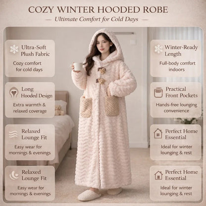 Soft Plush Hooded Robe for Women, Cozy Lounge Wear