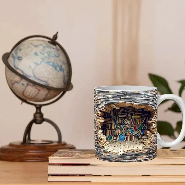 Colorful Book Mug with 3D Shelf Pattern