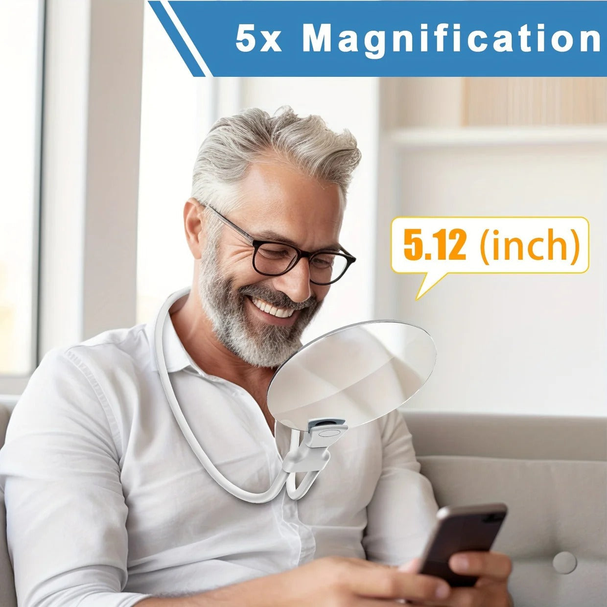 Hands-Free Adjustable Magnifying Glass 5X