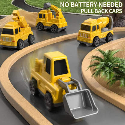 Construction Vehicle Toy Set with Lights and Sounds, Toy Construction Trucks, Carrier Truck Toy with 4 Friction Vehicles