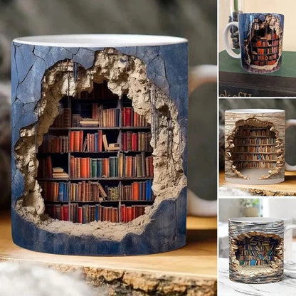 Colorful Book Mug with 3D Shelf Pattern