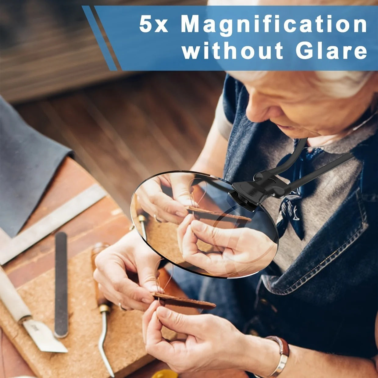 Hands-Free Adjustable Magnifying Glass 5X