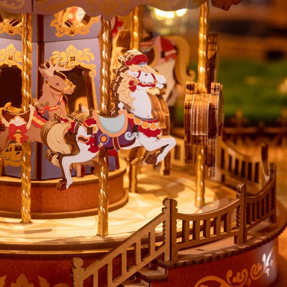 Colorful Wooden Musical Carousel Box with Rotating Pieces