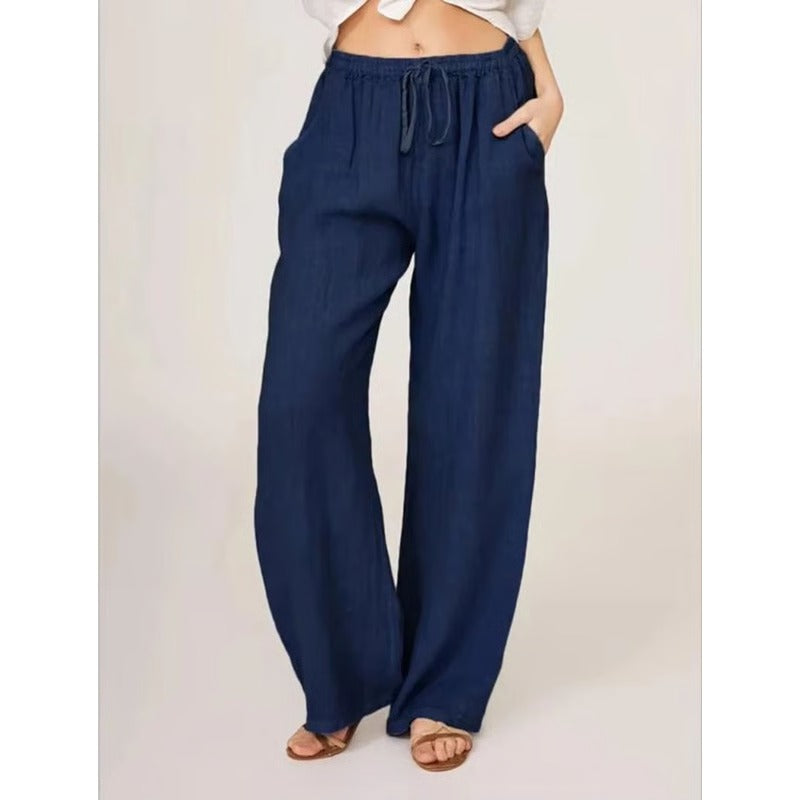 Comfortable Women's Wide Leg Cotton Trousers with Pockets