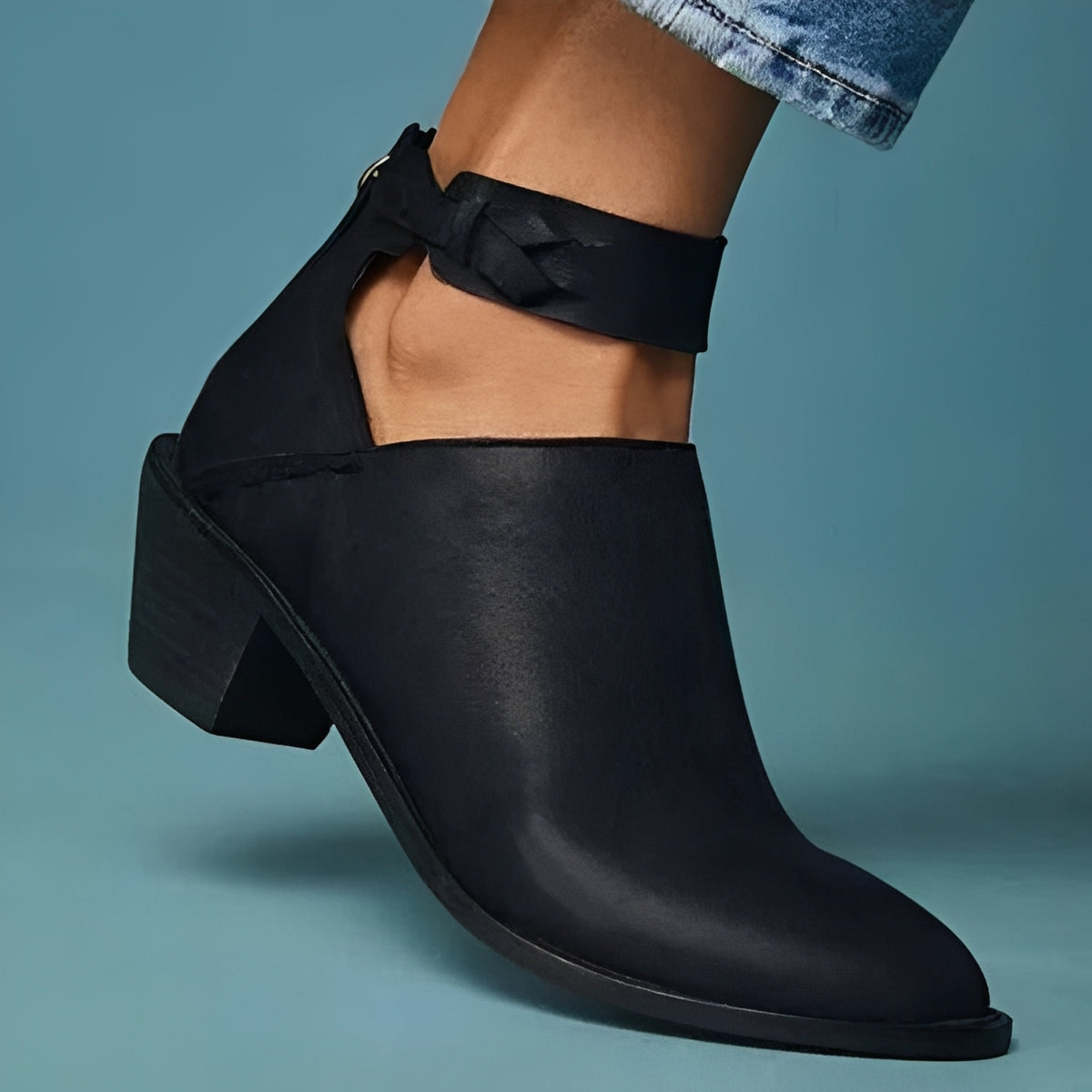 Low Heel Ankle Boots for Women with Buckle Strap - Ortekor