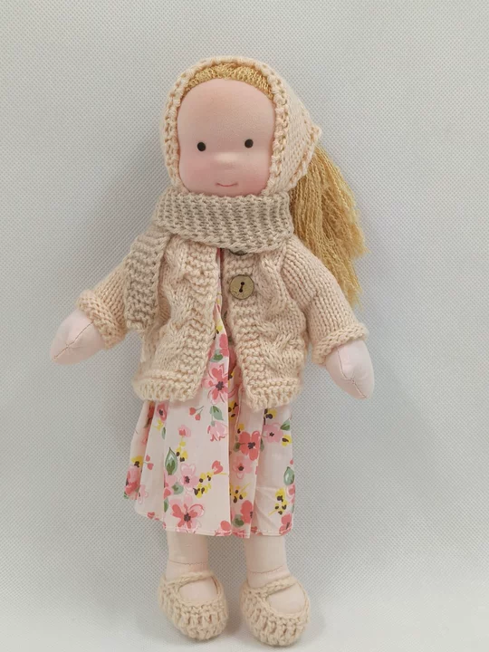 Handcrafted Fabric Play Doll for Toddlers and Kids - Plush Head Cuddly Companion 11 inches Tall Blue Nursery Toy for Imaginative Pretend Pla