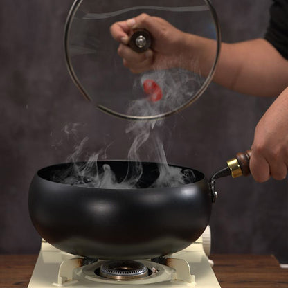 Heavy-Duty Iron Skillet Pan 12 in Diameter for High-Heat Cooking & Searing Asian Dishes on Gas Induction Stovetops