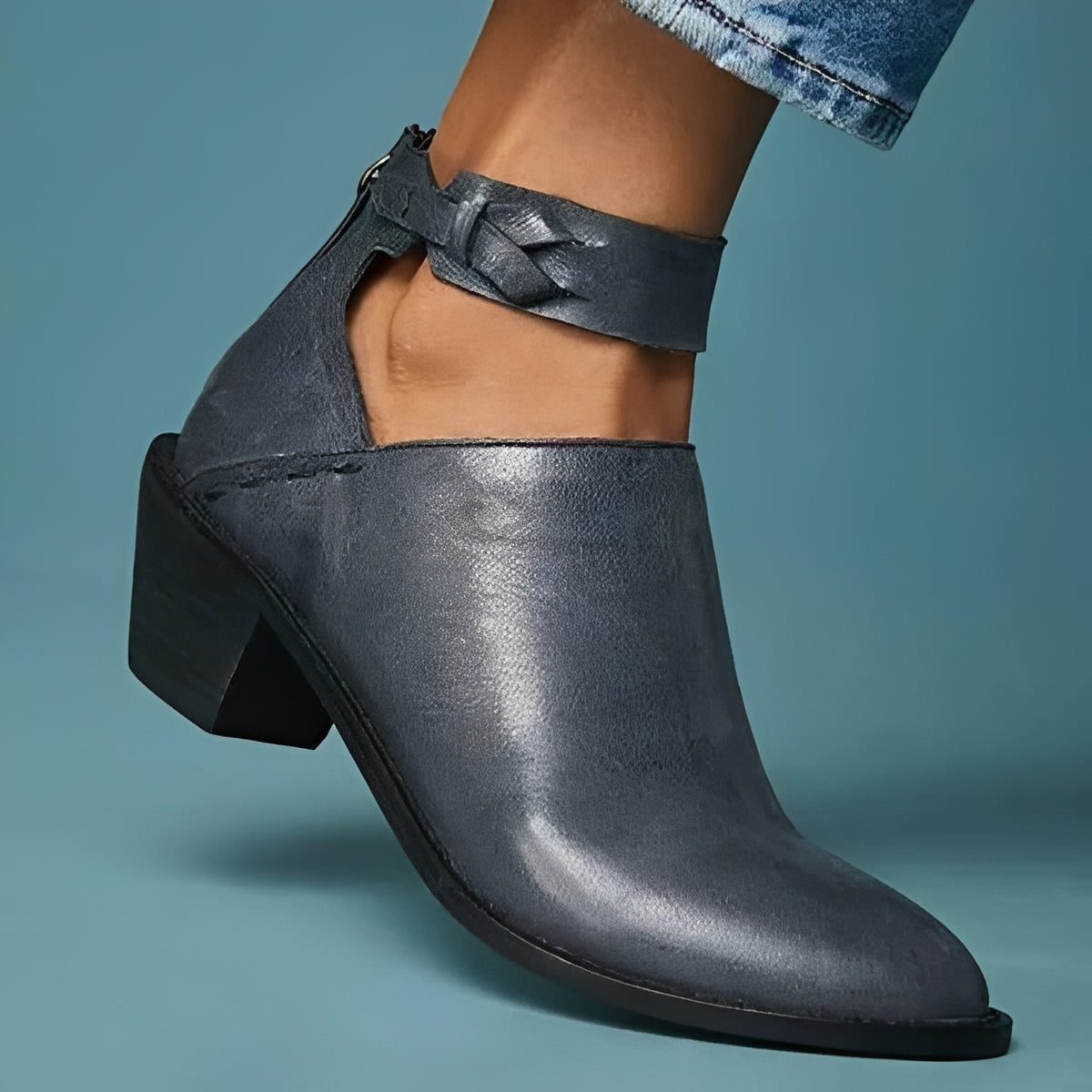Low Heel Ankle Boots for Women with Buckle Strap