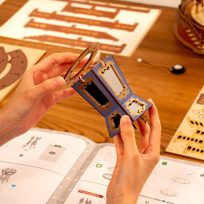 Colorful Wooden Musical Carousel Box with Rotating Pieces