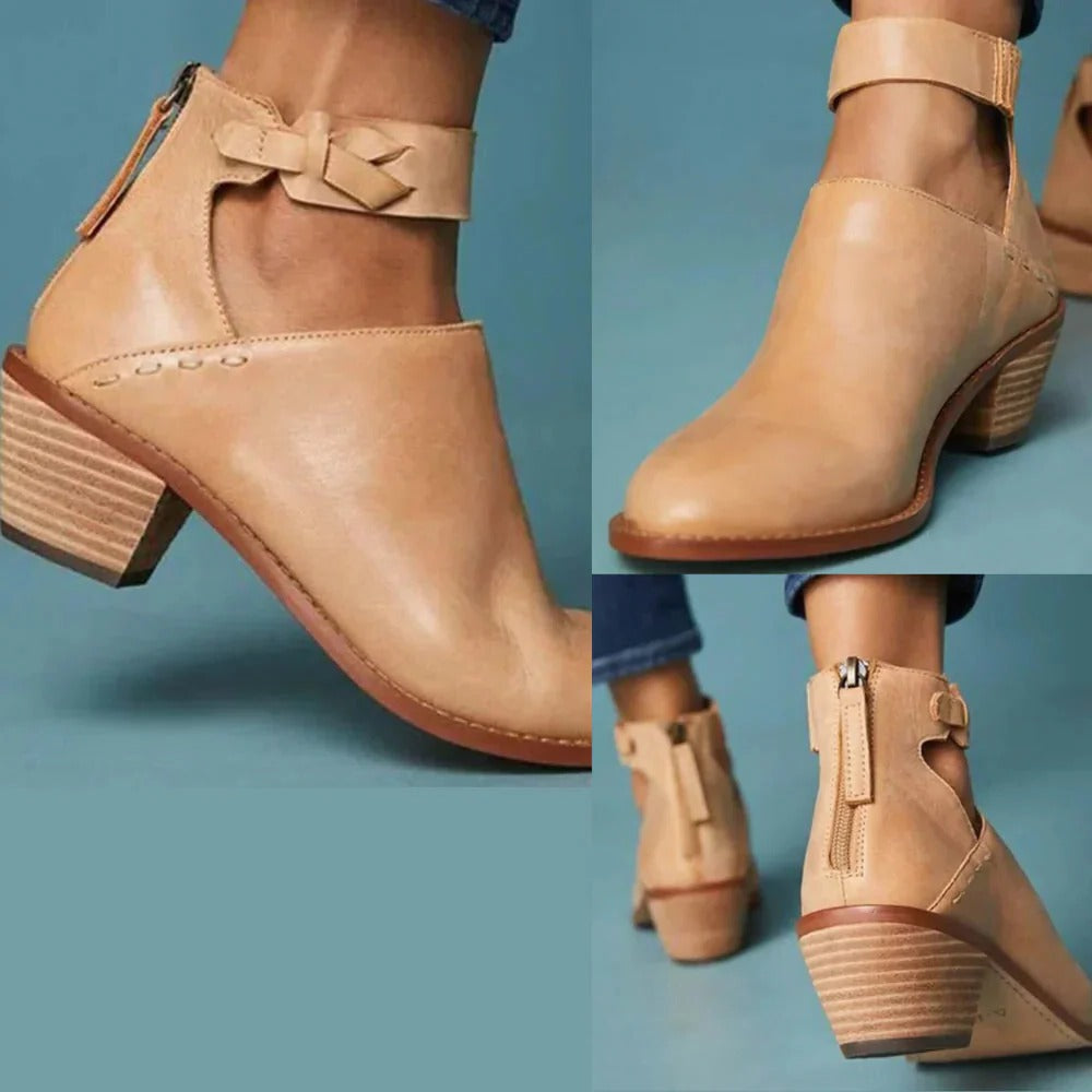 Low Heel Ankle Boots for Women with Buckle Strap