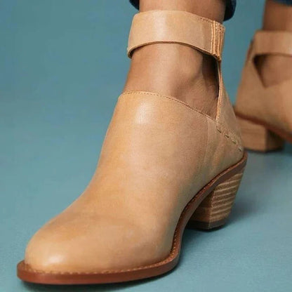 Low Heel Ankle Boots for Women with Buckle Strap