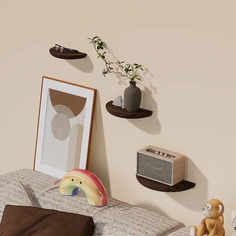 Round Wood Wall Shelf for Home Decoration