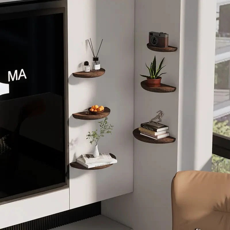 Round Wood Wall Shelf for Home Decoration