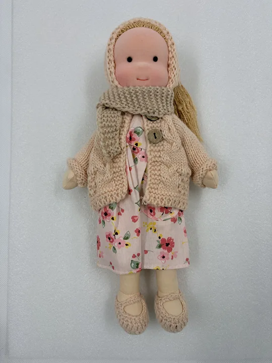 Handcrafted Waldorf-Style Doll with Soft Fabric Body and Knit Clothing for Imaginative Play