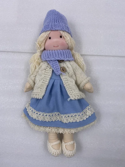 Handcrafted Waldorf Doll with Knit Outfit – Soft Natural Cotton Fabric, Eco-Friendly Washable Toy for Toddlers & Kids Age 3+, Timeless