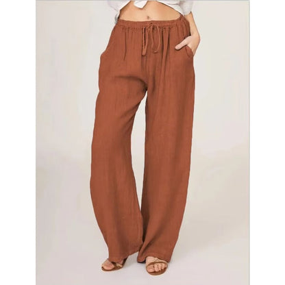 Comfortable Women's Wide Leg Cotton Trousers with Pockets