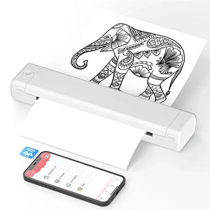 Portable Bluetooth Thermal Printer 6-Inch Inkless Document Photo Print USB Powered for Home Office Travel Notes Forms Labels