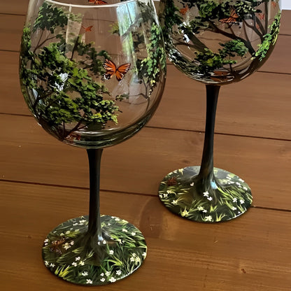 Colorful Seasonal Tree Wine Glass 12oz