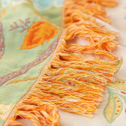 Colorful Floral Blanket with Bohemian Tassel Trim