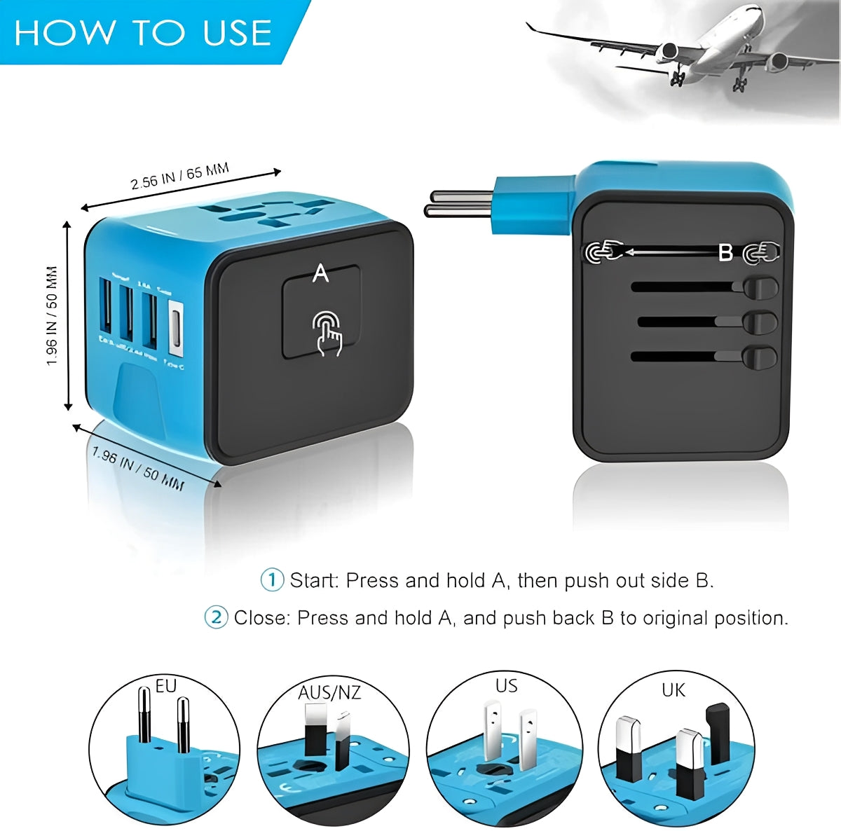 International Travel Plug with USB Charger Ports