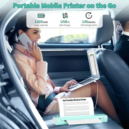 Portable Bluetooth Thermal Printer 6-Inch Inkless Document Photo Print USB Powered for Home Office Travel Notes Forms Labels