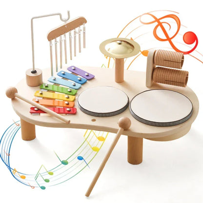 Wooden Musical Instrument Station for Kids - Xylophone, Drums & Bell Learning Toy for Toddlers Ages 3+