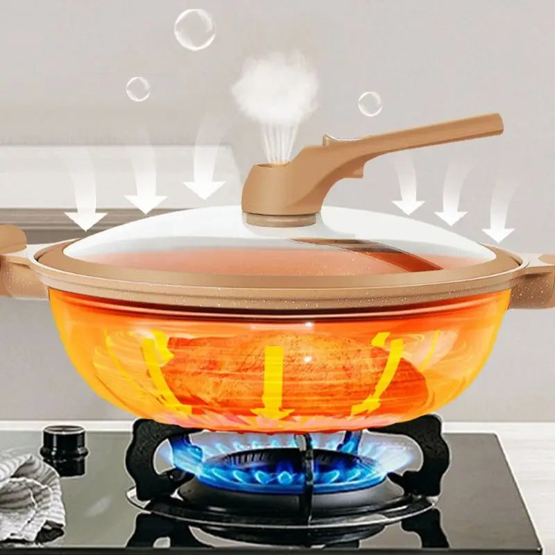 Nonstick Stir-Fry Pan with Steam Insert for Gas & Induction Cooktops – Even-Heat Cooking Wok for Healthy Meals