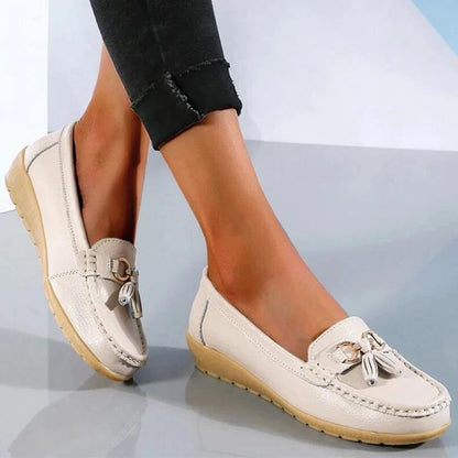 Women's Genuine Leather Slip-On Loafers with Arch Support for All-Day Standing & Office Wear