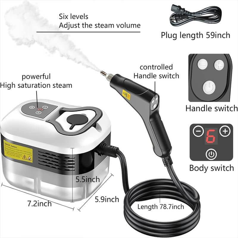 High-Pressure Steam Cleaner 2500W 221°F with 5 Brush Heads 6-Speed Adjustable for Home Kitchen Bathroom Car Furniture Appliances Deep