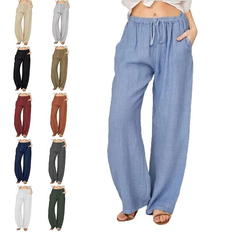 Comfortable Women's Wide Leg Cotton Trousers with Pockets
