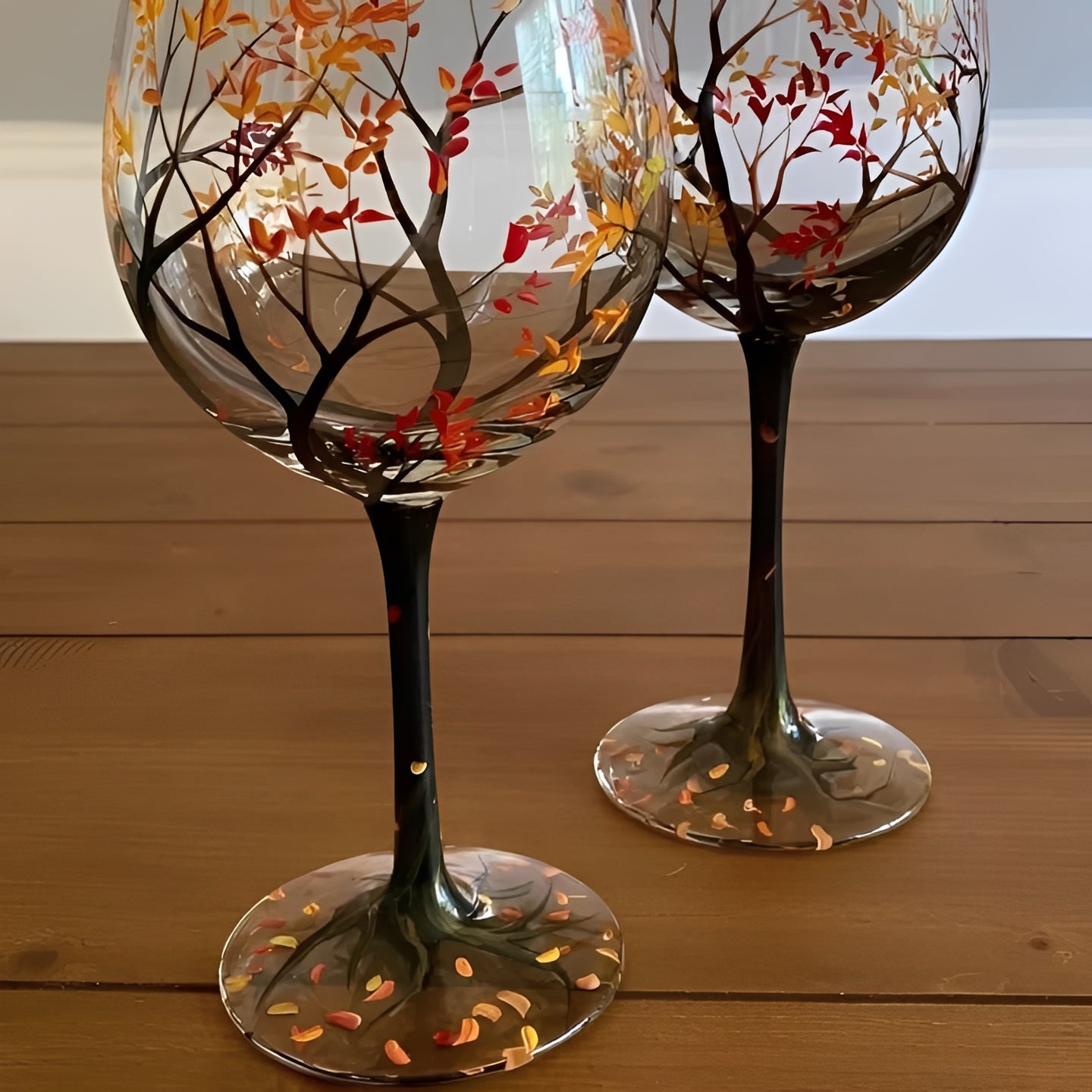 Colorful Seasonal Tree Wine Glass 12oz