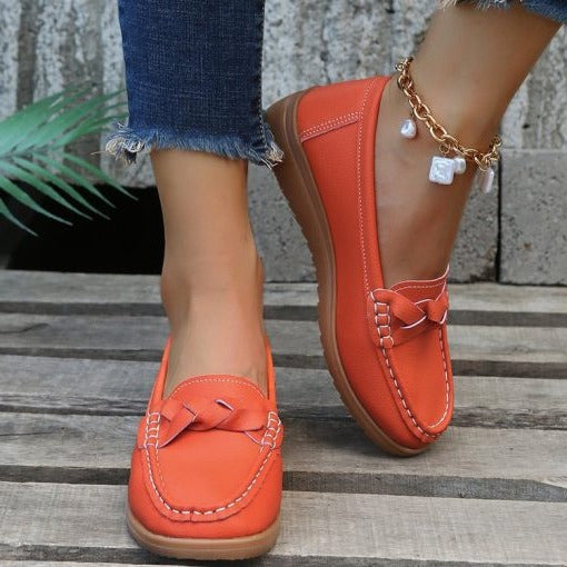 Women's Leather Slip-On Loafers Orthopedic Walking Shoes Wide Toe Box Arch Support Casual Footwear for All-Day Comfort