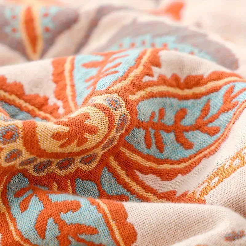 Colorful Floral Blanket with Bohemian Tassel Trim