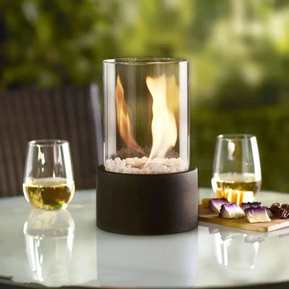 Compact Indoor Fire Pit with Glass and Metal Frame