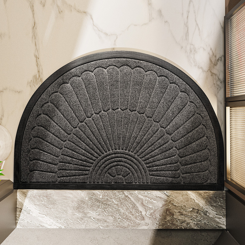 Half-Round Rubber Doormat with Anti-Skid Backing for Front Door, Patio & Mudroom Entrance