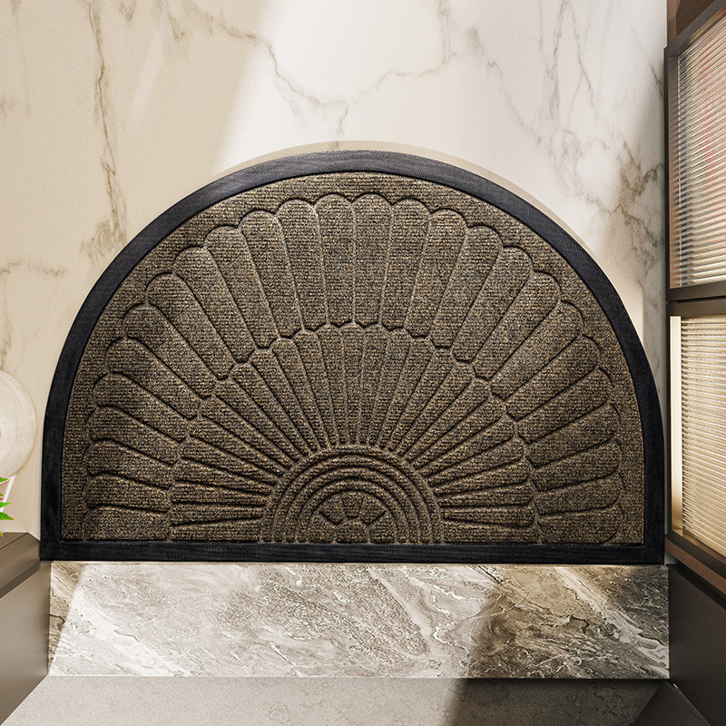 Half-Round Rubber Doormat with Anti-Skid Backing for Front Door, Patio & Mudroom Entrance