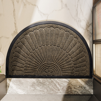 Half-Round Rubber Doormat with Anti-Skid Backing for Front Door, Patio & Mudroom Entrance