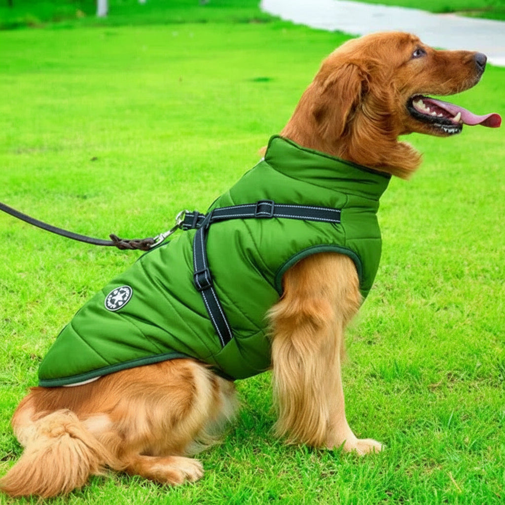 Warm Insulated Dog Coat with Fleece and Built-in Harness
