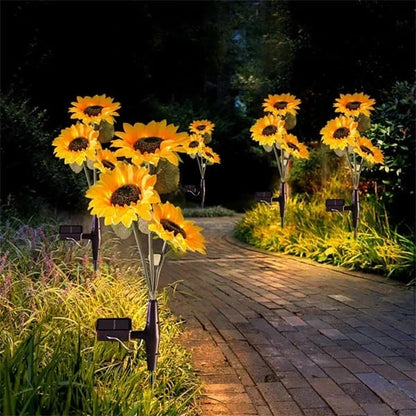Solar Sunflower Garden Lights Outdoor Set | Automatic LED Pathway Stake Lights for Yard, Patio & Walkway | Wireless Weather-Resistant