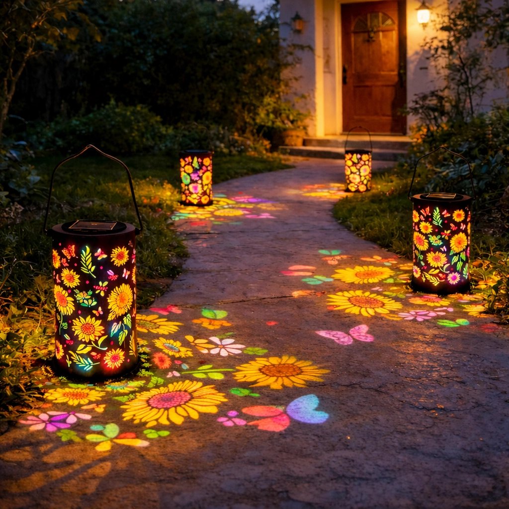 Decorative Solar Lantern with Floral Cutout Design for Patio & Garden Pathway Lighting