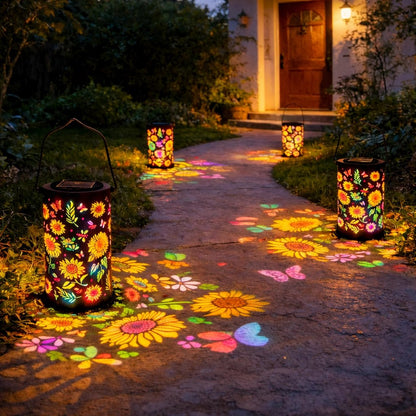 Decorative Solar Lantern with Floral Cutout Design for Patio & Garden Pathway Lighting